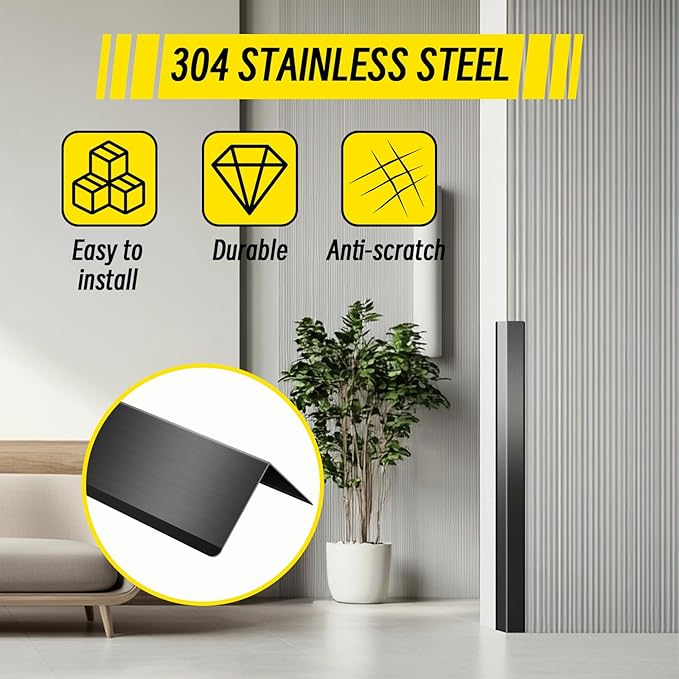 Steel Corner Guards 2 x 2 x 48” Metal Protector, 6 Pack Metal Wall Corner Protector T304 Stainless Steel Wall Molding Trim (Black)