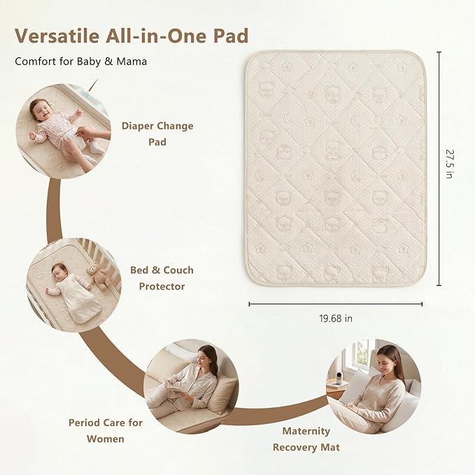 Cotton Baby Diaper Changing Mat - Waterproof & Portable Diaper Changing Pad for Baby Travel or Home, Foldable Mat Fits Perfectly in Diaper Bag, 27 x 20 inches