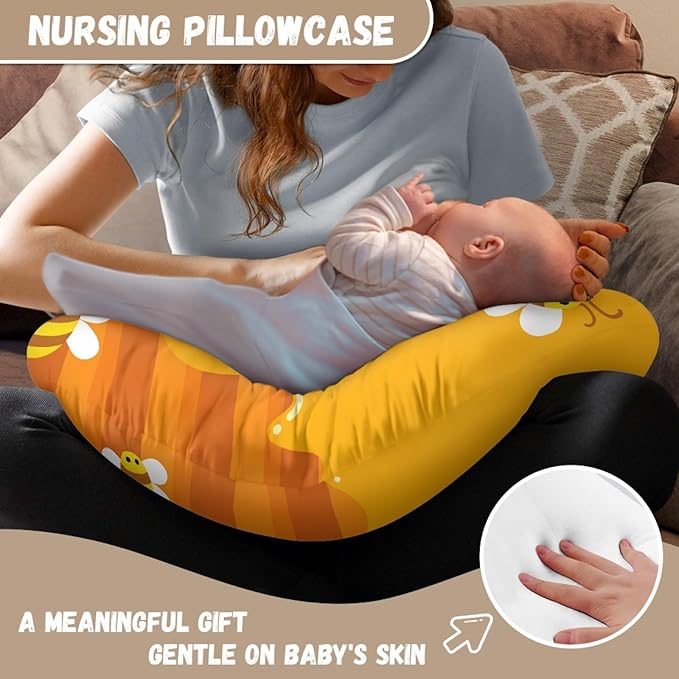 Forchrinse Cute Bee Nursing Pillow Cover for Girls Princess Nursing Pillow Slipcover for Breastfeeding Moms,Easy to Care