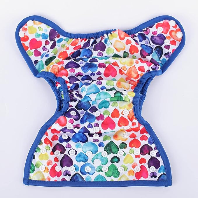 Baby Diaper Cover Nappy One Size 8lbs to 36lbs (Rainbow Hearts)