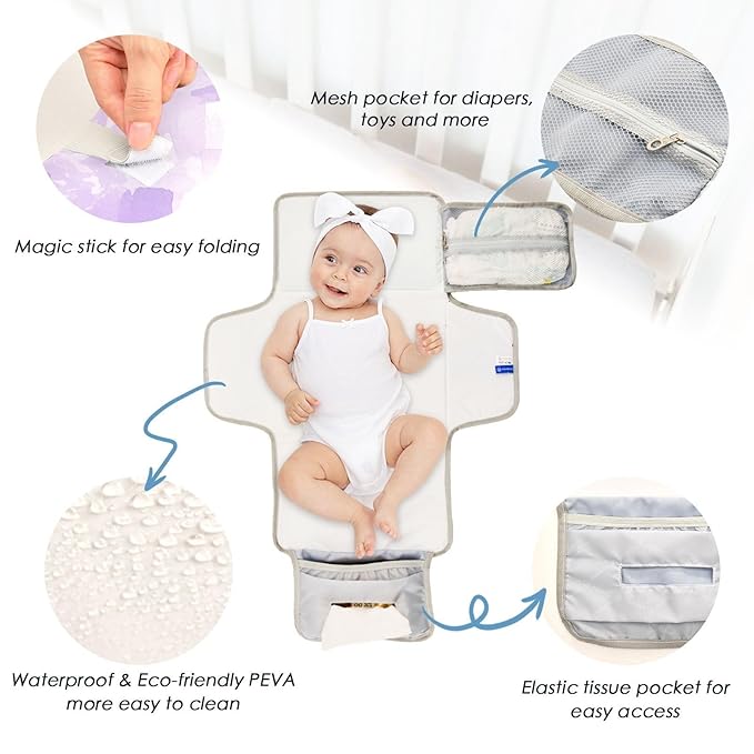 Reusable Diaper Change pad with Tissue Pocket Abstract Watercolor Lilac Purple Light Peach Diaper Changing pad Portable for Moms, Dads cambiadores de pa?ales para Bebes