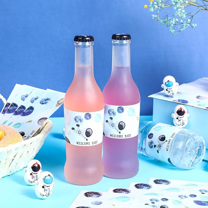 28Pcs Outer Space Baby Shower Water Bottle Labels, Solar System Welcome Baby Water Bottle Wrappers for Gender Reveal Decor - Personalized Astronaut Label Supplies
