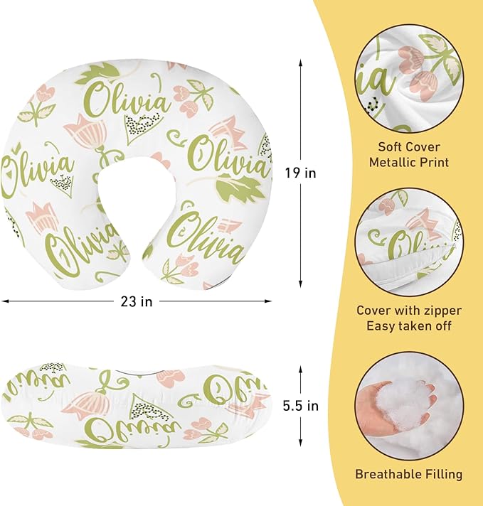 Customizable Flowers Baby Nursing Pillow Cover - Add Your Baby's Name, Ultra-Soft Stretch Fabric, Fits Standard Nursing Pillows, Ideal for Baby Showers Style 27