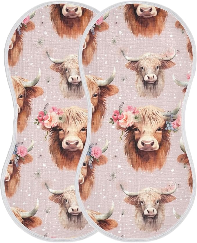 Highland Cow Burp Cloths for Baby 2 Pack Baby Washcloths for Boys Girls 22"x11" 202a7896