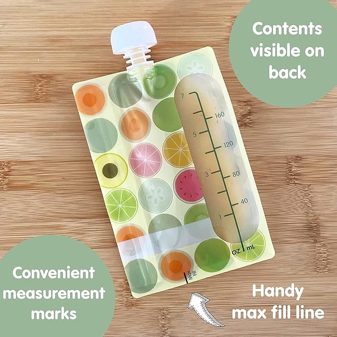 Sage Spoonfuls Reusable Baby Food Pouches - 6 Pack, Baby Food Storage, Pouches Toddler, Refillable Squeeze Pouch for Kids (Fruit Dot), Dishwasher and Freezer Safe, BPA Free