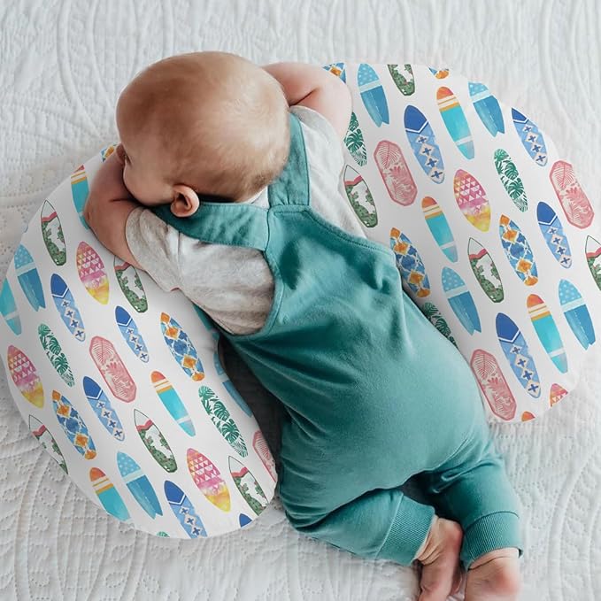 Colorful Surfboards Nursing Pillow Covers for Boy Girl Summer Surfing Nursery Feeding Pillowcase for Breastfeeding Pillows Boho Beach Vacation Travel Soft Stretchy Removable Covers for Newborn Infant