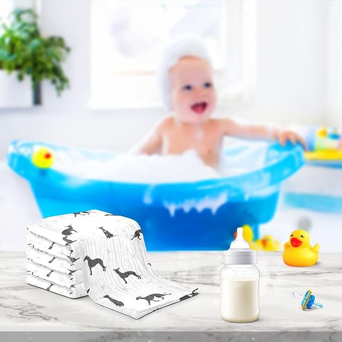 vvfelixl Baby Cotton Washcloths Whippet Dog Infants Bath Towel for Unisex Puppy Face Towels for Newborn, Natural Baby Wipes Delicate Skin, 11.8 X 11.8 inch, one sizex5
