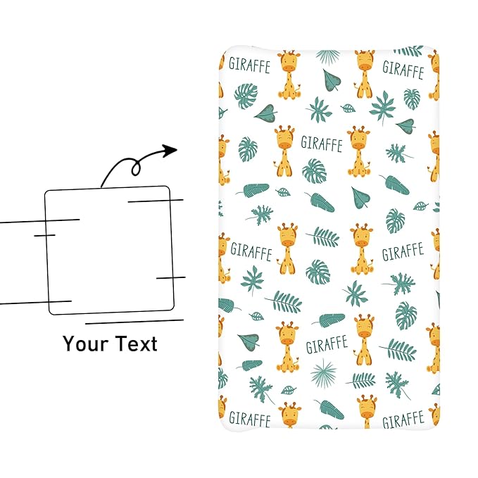 Personalized Baby Changing Pad Cover - 2 Piece Cute Giraffe Print Baby Pee Pad Cover for Diaper Changing Table with Name, Portable Custom Gifts for Infant Baby