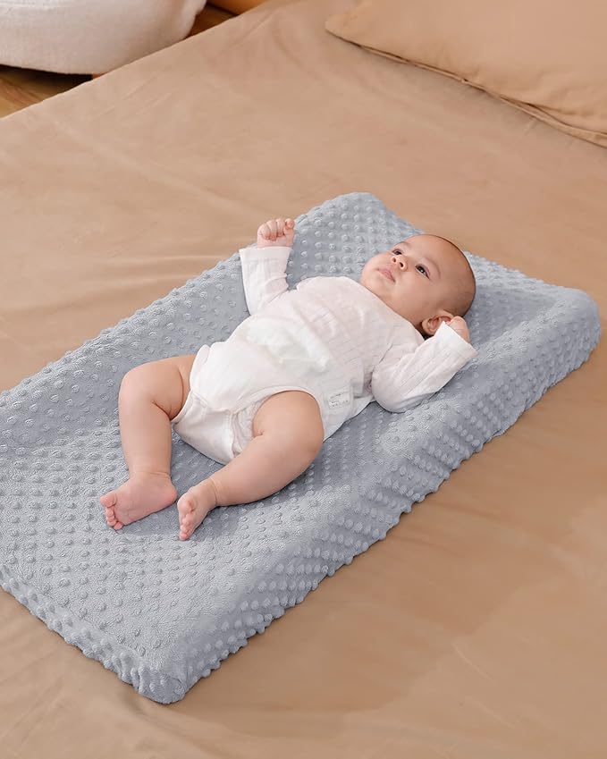 Solid Changing Table Pad Cover Cradle Sheet, Fits 32"/34''x16" Contoured Diaper Changing Pad, Ultra Soft Cozy Minky Dots Plush Changing Table Covers, Breathable Wipeable Removable (Grey)