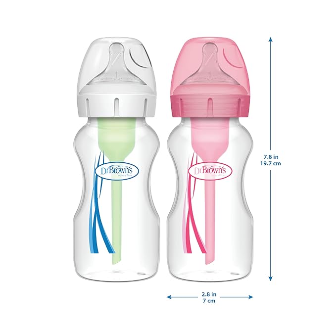 Dr. Brown's Natural Flow Anti-Colic Options+Wide-Neck Baby Bottle,9 oz/270 mL,Level 1 Nipple,12-Pack,0m+