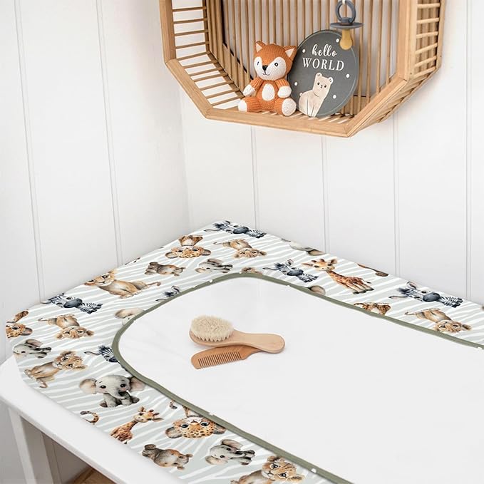 HawSkgFub African Safari Jungle Animals Changing Pad Cover Baby Girls Boys, Giraffe Elephant Leopard Lion Zebra Diaper Change Table Sheet, Soft Stretchy Safe Snug Fitted Changing Mat Fit 32"/34" x 16"