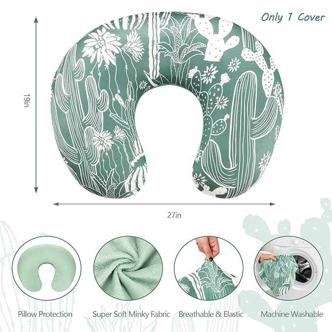 Nursing Pillow Cover 1 Pack, DAYEEBALL Double-Sided Removable Nursing Cover for Baby Girls Boys Newborn, Stretchy and Soft Reversible Slipcover for Breastfeeding Pillow, Cactus (Only Cover)