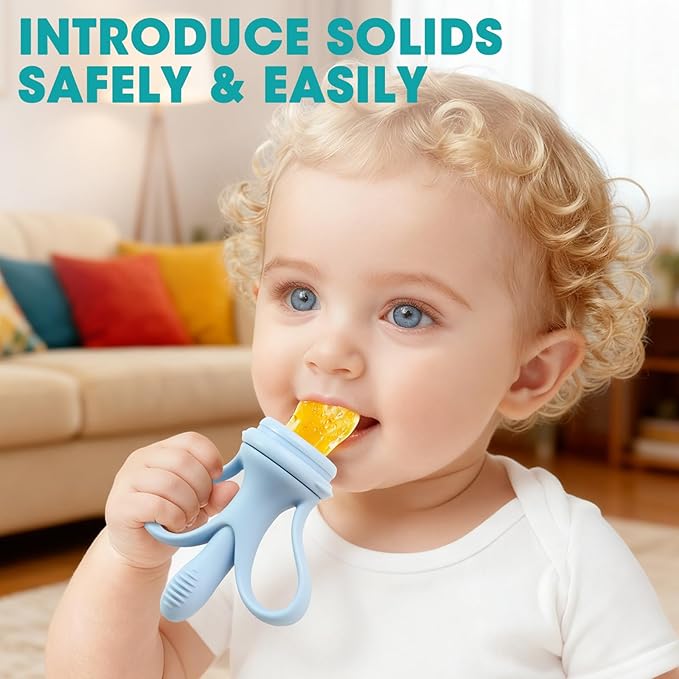 JEXFUN Baby Fruit Feeder & Breastmilk Popsicle Mold Set, Silicone Food Feeder Pacifier for Cooling Relief with 3 Replaceable Pouches, BPA-Free Teething Toy for Safe Infant Self Feeding (Sky Blue)