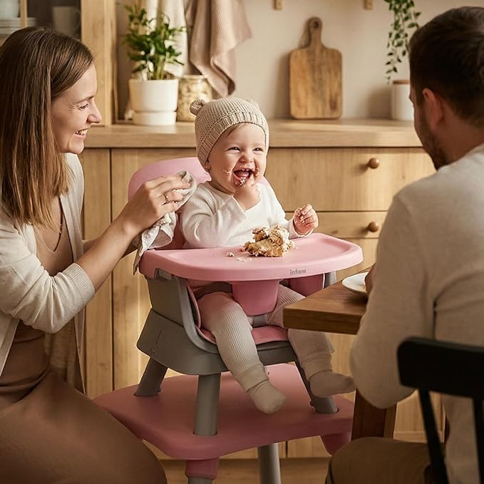 INFANS 8 in 1 Baby High Chair, Convertible Highchair for Babies and Toddlers, Infant Dining Booster Seat, Building Block Table, Kids Stool Table Chair Set with Removable Tray (Light Pink)