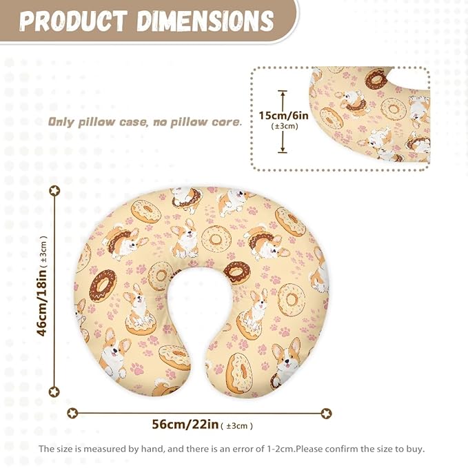 Jeiento Cartoon Corgi Dog Donut Nursing Pillow Cover Puppy Pattern U-Shaped Breastfeeding Pillow Covers Soft Comfortable Slipcovers for Newborn,Baby Boys Girls