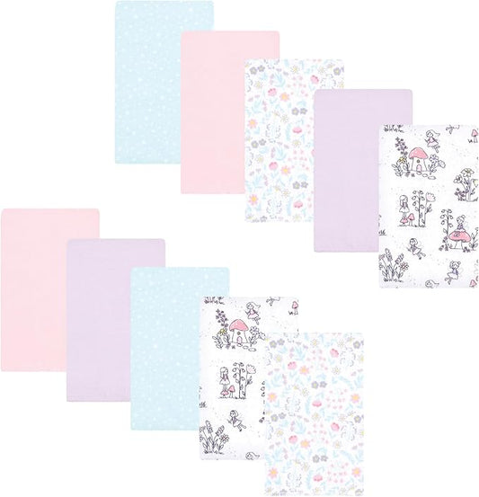 Luvable Friends Hudson Baby Flannel Burp Cloths 10pk, Garden Fairy Tale