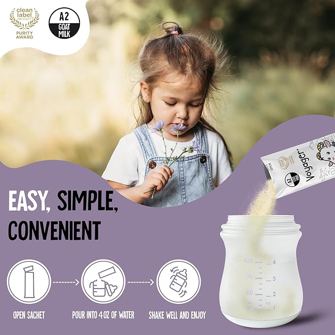 Voyager Travel Goat Milk Powder for Toddlers, Kids, Adults - On-The-Go, Easy to Digest, Whole Powdered Goat Milk with No GMO’s, No Antibiotics, No Refrigeration, 45 Sachets of 15g - 3 Pack