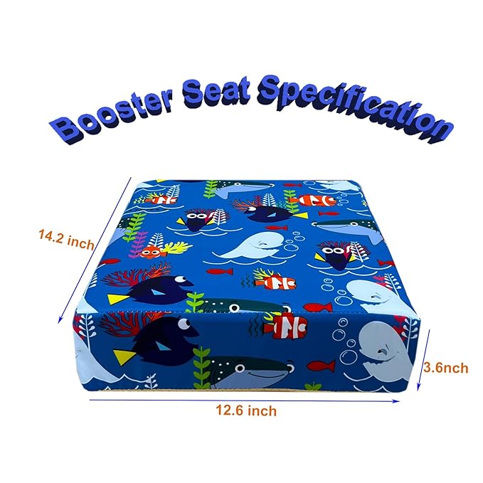 Toddler Booster Seats for Dining Kitchen Chair with Double Safer Straps Non-Slip Bottom for Kids, Portable Travel High Density Sponge Detachable Cushion for Boys Girls (Blue Ocean L)