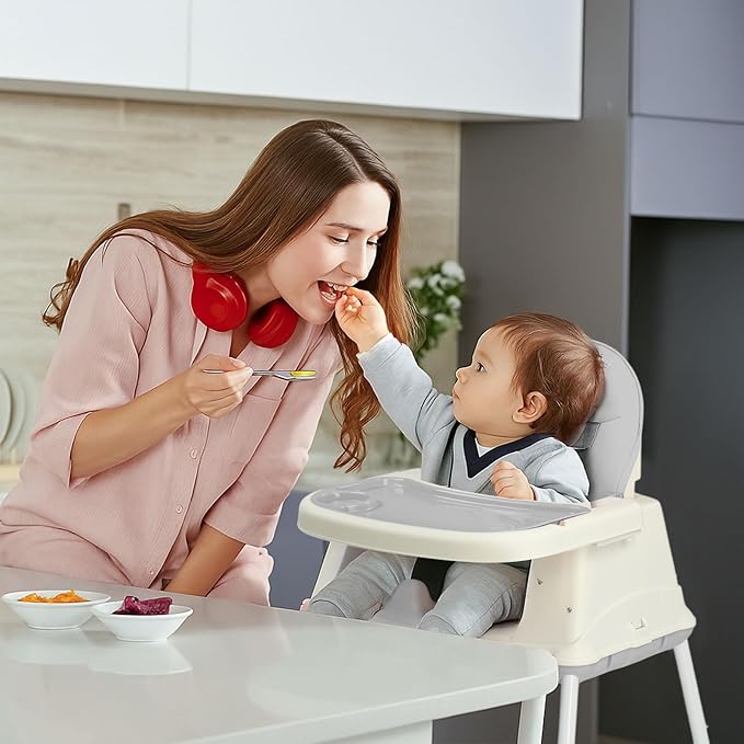 Ktaxon 6-in-1 Baby High Chair, Portable Convertible Highchair with Removable Dual-Layer Tray, 5-Point Safety Harness and Locking Wheels for Toddlers & Babies, Grey
