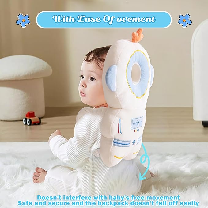 Baby Head Protector Cushion Backpack with 3 Baby Knee Pads for Walking & Crawling. (Mesh Astronaut)