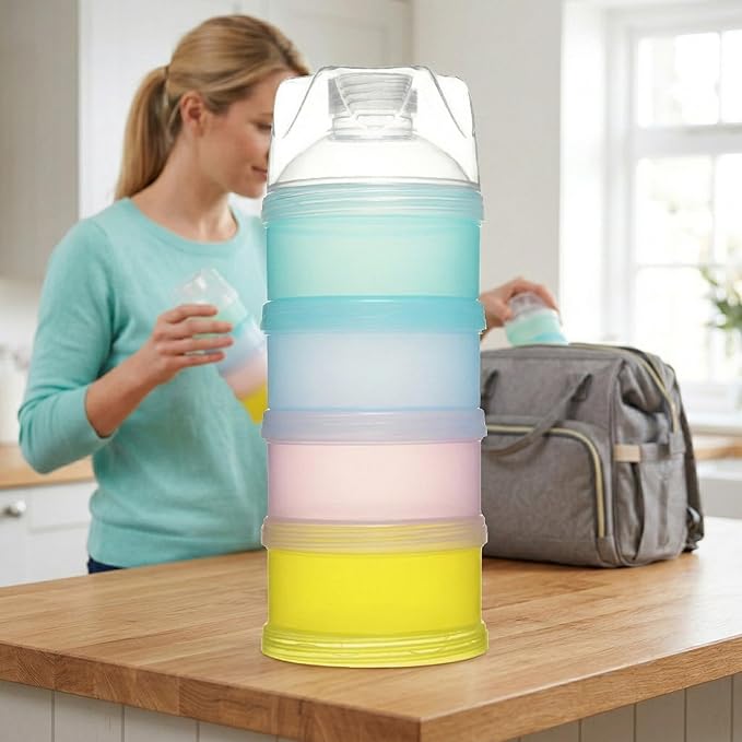 2 PCS 4 Layers Baby Milk Powder Dispenser, Milk Powder Pots,Formula Dispenser Portable Milk Powder Formula Dispenser Container Pot Box Milk Cans Snack Storage Box for Travel (Four-Color)