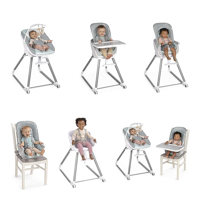Ingenuity Beanstalk Baby to Big Kid 6-in-1 High Chair Converts from Soothing Infant Seat to Dining Booster Seat and more, Newborn to 5 Yrs - Ray