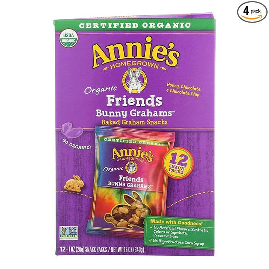 ANNIE'S HOMEGROWN, SNK PK, OG2, BNY GRM, FRD, 12, Pack of 4, Size 12/1 OZ - No Artificial Ingredients GMO Free 95%+ Organic4