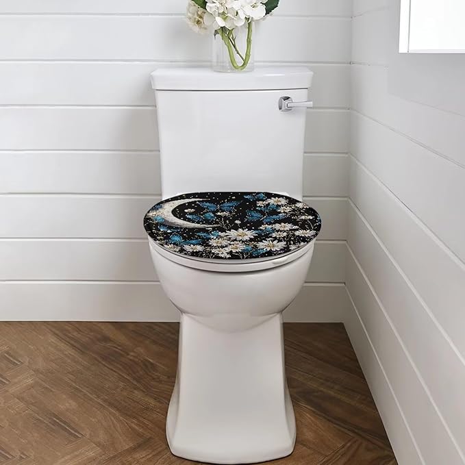 Butterfly Daisy Toilet Lid Cover Flannel Toilet Lid Cover Protector Decor Stretch Washable Suitable for Home School Hotel Dormitory Apartment，Bathroom Accessories