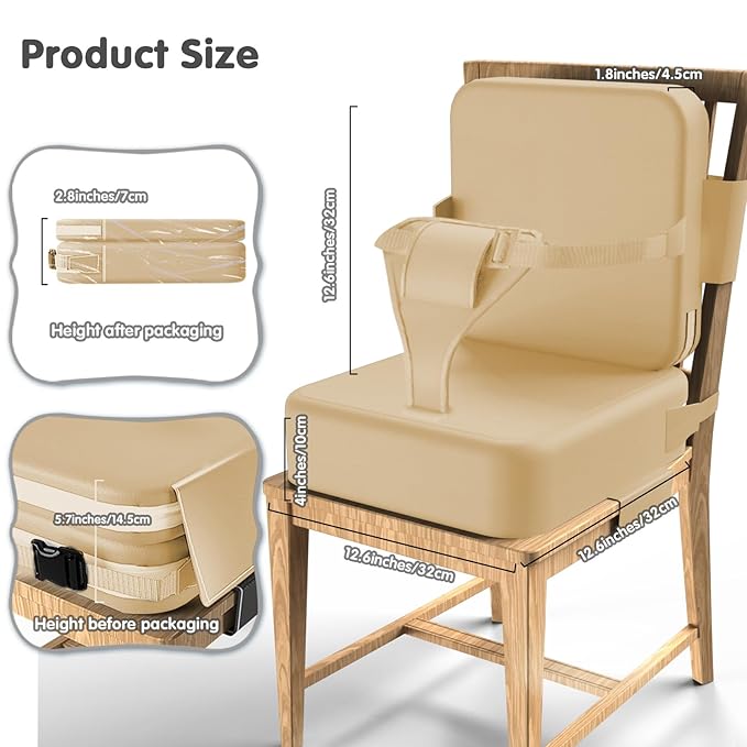 Toddler Booster Seat for Dining Table,Booster Seat for Kitchen Chair with Extended Straps,2PCS Portable with Safety Buckles,Suitable for Kids Aged 3-12 in Restaurants(Earthy Yellow)