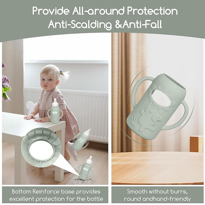4 Pack Silicone Sleeves for Dr. Brown's Glass Baby Bottles -Drop Protection Easy-Grip Baby Bottle Sleeves Holder with Handles, Compatible with Dr. Brown's Newborn Glass Bottles 4 oz/120 ml