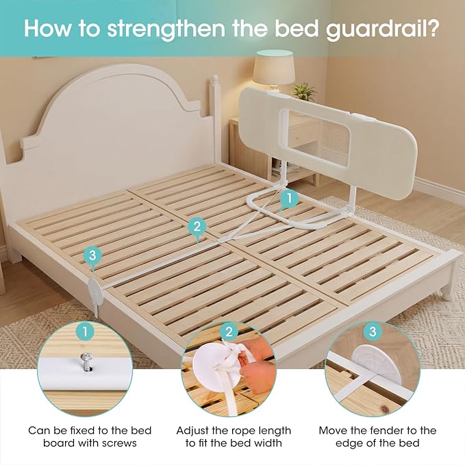 NUTIKAS Portable Bed Rails for Toddlers, 46" Foldable Travel Bed Rail for Camper Bunk, Twin, Full, Queen & King Size Bed, Collapsible Kids Safety Bedrail with Adjustable Height