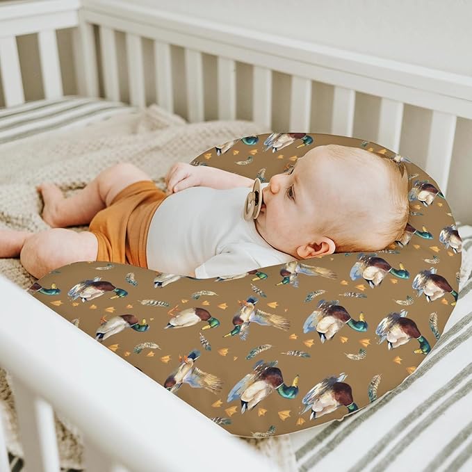 Vintage Mallard Ducks Baby Nursing Pillow Covers for Boy Girl Retro Duck Hunting Nursery Pillowcase for Breastfeeding Pillows Wild Birds Feathers Soft Stretchy Slipcovers for Newborn Infant