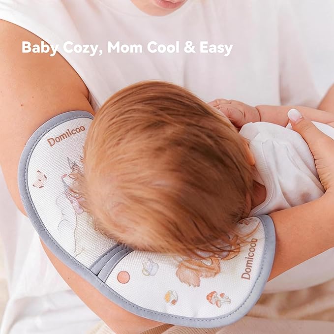 Breathable Cooling Nursing Arm Pad - Natural Tencel Ramie Baby Holding Arm Mat for Newborn, Non-Sticky Sweat Arm Rest Pad for Infant Breastfeeding in Summer, Pink Balloon Pattern