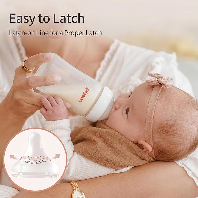 Pigeon PP Nursing Bottle Wide Neck, Anti-Colic, Streamlined Body, Natural Feel, Easy to Clean, 5 Oz (Pack of 4), Includes 4pcs SS Nipples (0m+)