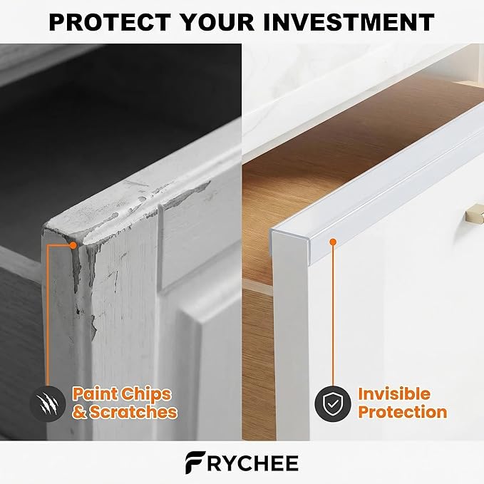 Full 18 Inches Unshortened Cabinet Door Protector, Clear Flexible Slip-On Edge Guard with Soft Rubber Groove, Trimable Cabinet Bumper for 3/4" Thick Doors, Anti-Wear Anti-Chip, 6 Pack