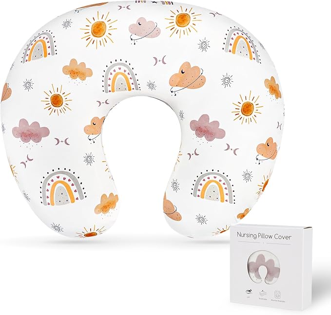 Nursing Pillow Cover, Breastfeeding Pillow Cover Case for Baby Girls Boys, Soft & Breathable, Boho Rainbow (Only Cover)
