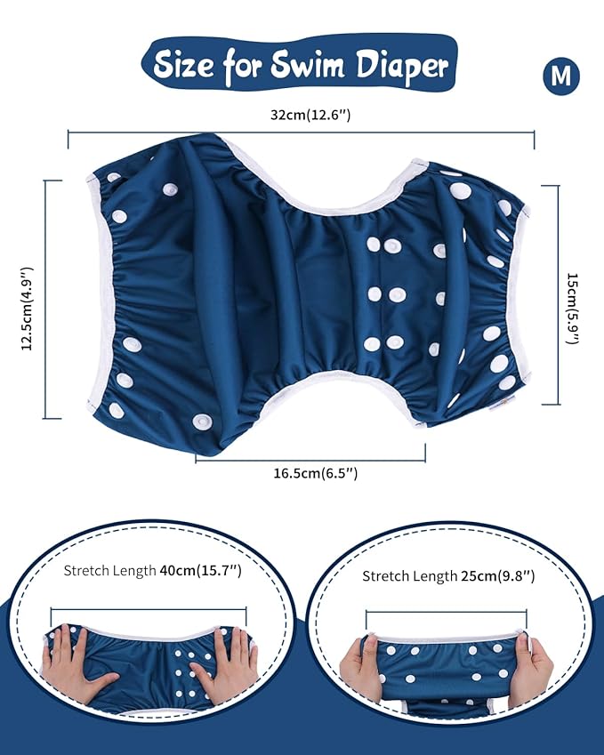 Babygoal Swim Diapers 3 Pack for 0-8M Newborn and Baby, Reusable Adjustable Washable for Swimming Lessons 3SD38-B