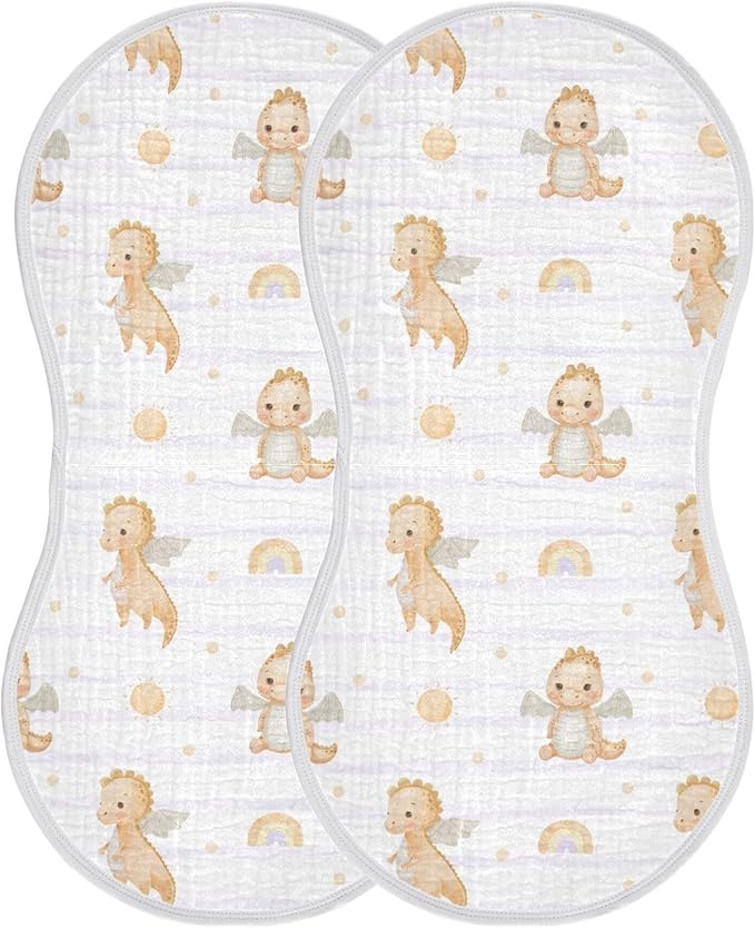 Watercolor Dragon Rainbow Striped Muslin Burp Cloths for Baby 2 Pack Soft 100% Cotton Baby Washcloths Bibs for Boy Girl