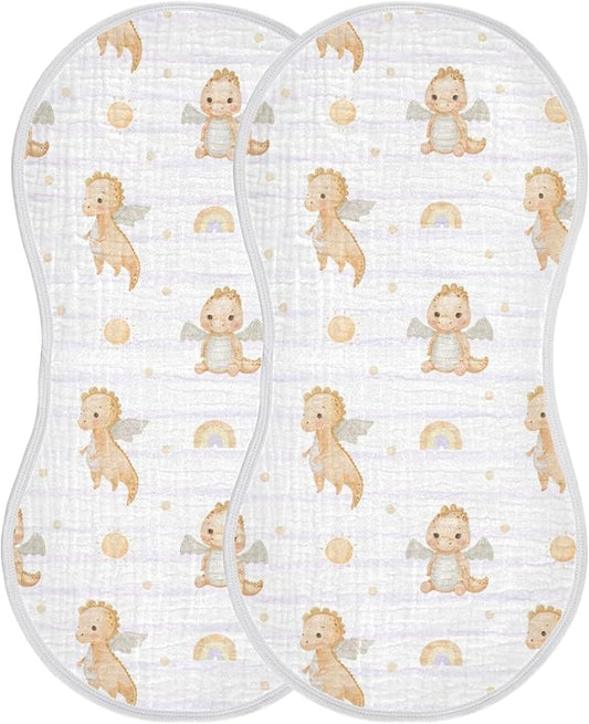 Watercolor Dragon Rainbow Striped Muslin Burp Cloths for Baby 2 Pack Soft 100% Cotton Baby Washcloths Bibs for Boy Girl