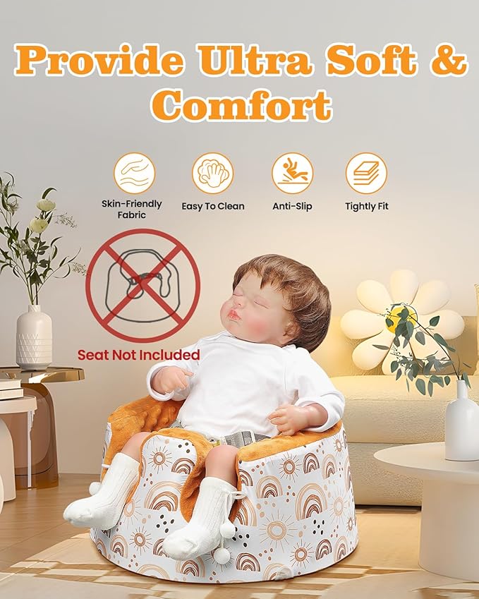BOMOLOUR Seat Cover Compatible with Bumbo Seat and Nuby Seat, Floor Seat Cover for Boys and Girls, Removable Breathable Baby Seat Cover, New Designed, Anti-Slip, Seat Not Included, Rainbow