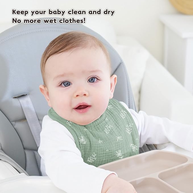 Susurration Muslin Baby Bibs 8 Pack Bandana Drool Bibs, Soft Square Adjustable Baby Drooling Bibs for Unisex Girls & Boys