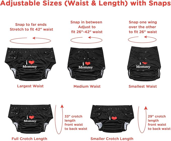 Littleforbig Washable Adjustable Reusable Waterproof Cloth Adult Diaper Wrap Cover One Size - I Love Mommy Black