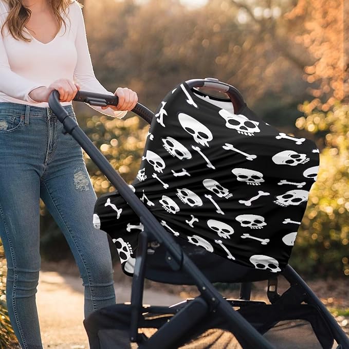 Belidome Gothic Baby Stuff Nursing Cover Up for Breastfeeding Black and White Skull Carseat Canopy for Baby Boys Stretchy Comfy