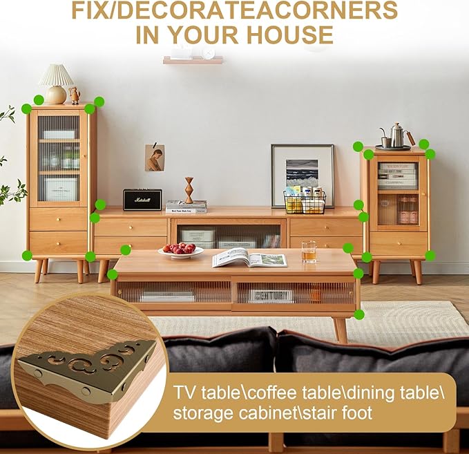 4 Pcs Brass Corner Protectors for Furniture,Retro Style Guard Cabinet Furniture Corner Bumpers for Jewelry Box Gift Box Wooden Case Cabinet Furniture Decorative (Bronze)