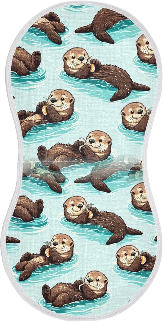 Muslin Burp Cloth for Baby 1PC Cute Sea Otters Super Absorbent Burping Cloths, Bibs for Newborn Boys Girls