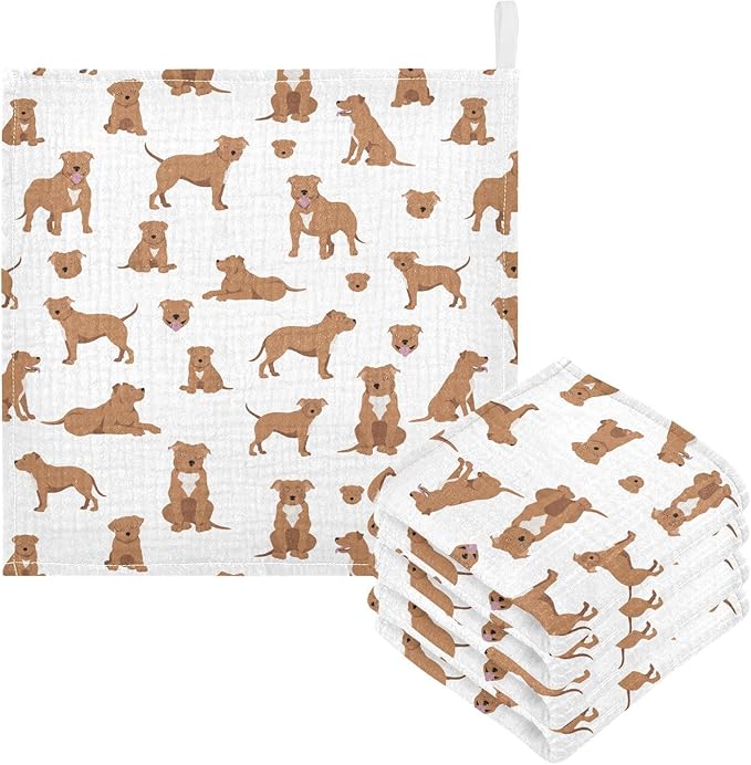 vvfelixl Baby Cotton Washcloths Staffordshire Bull Terrier Infants Bath Towel for Unisex Face Towels for Newborn, Natural Baby Wipes Delicate Skin, 11.8 X 11.8 inch, one sizex5