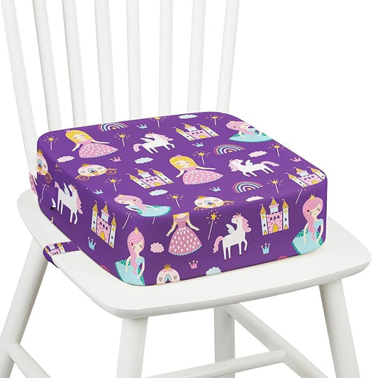 Toddler Booster Seat for Dining Table Kitchen Chair, Kids Booster Seat with Non-Slip Bottom and Adjustable Straps, 4" Detachable Washable Portable Travel Increasing Cushion (Princess)