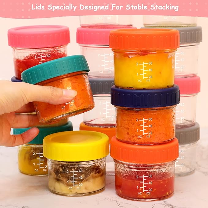 Glass Baby Food Storage Containers - 24 Set 4oz Baby Food Glass Jars with Lids - Reusable Small Baby Food Containers, Safe for Microwave Dishwasher Freezer