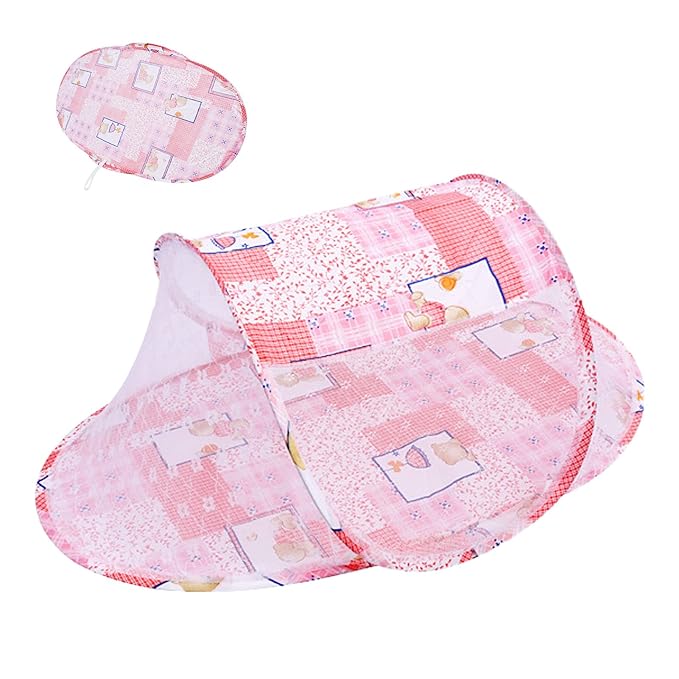 Baby Crib Net Tent, Zipper Closure Folding Portable Breathable Baby Bed Net Cover for Infant (Pink)