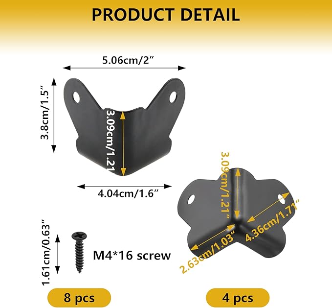 4 Pack Heavy Duty Metal Corner Protectors, Black Iron Edge Guards with Mounting Screws - Cabinet Corner Protectors for Furniture, Anti Dent Protection for Speaker Cases, Tables, Boxes
